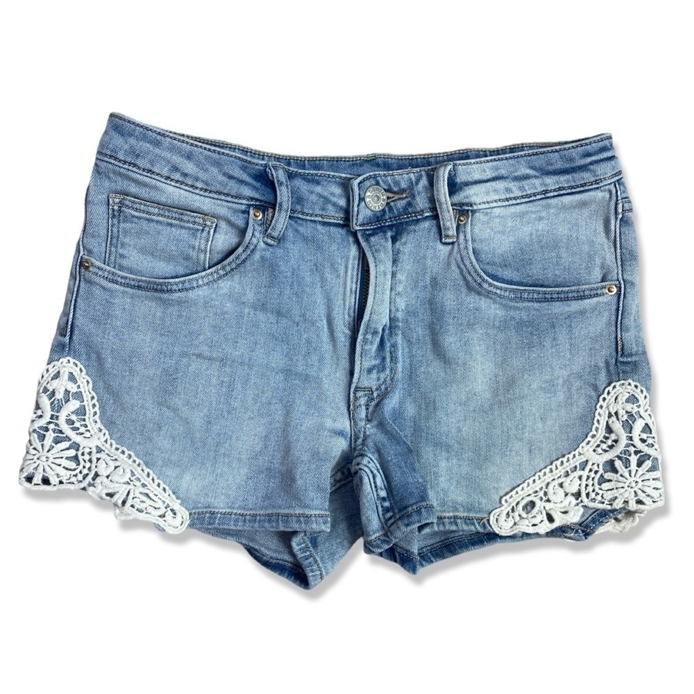 ⭐️&DENIM H&M brand Girls Lace Detail Jean Shorts